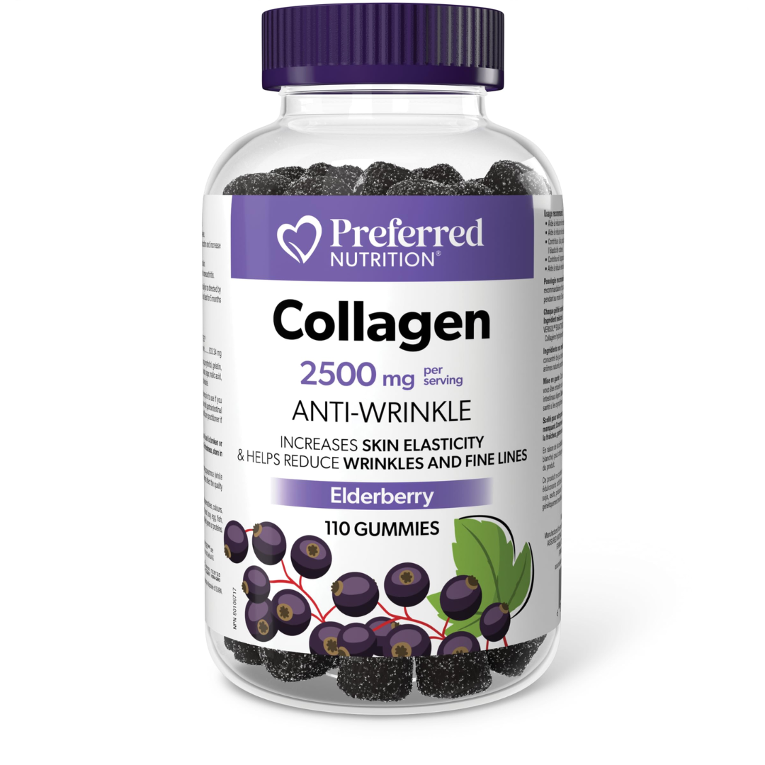 Preferred Nutrition 2500 mg Collagen 110 Gummies Elderberry