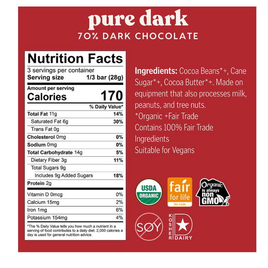Theo Pure Dark 70% Dark Chocolate 85g