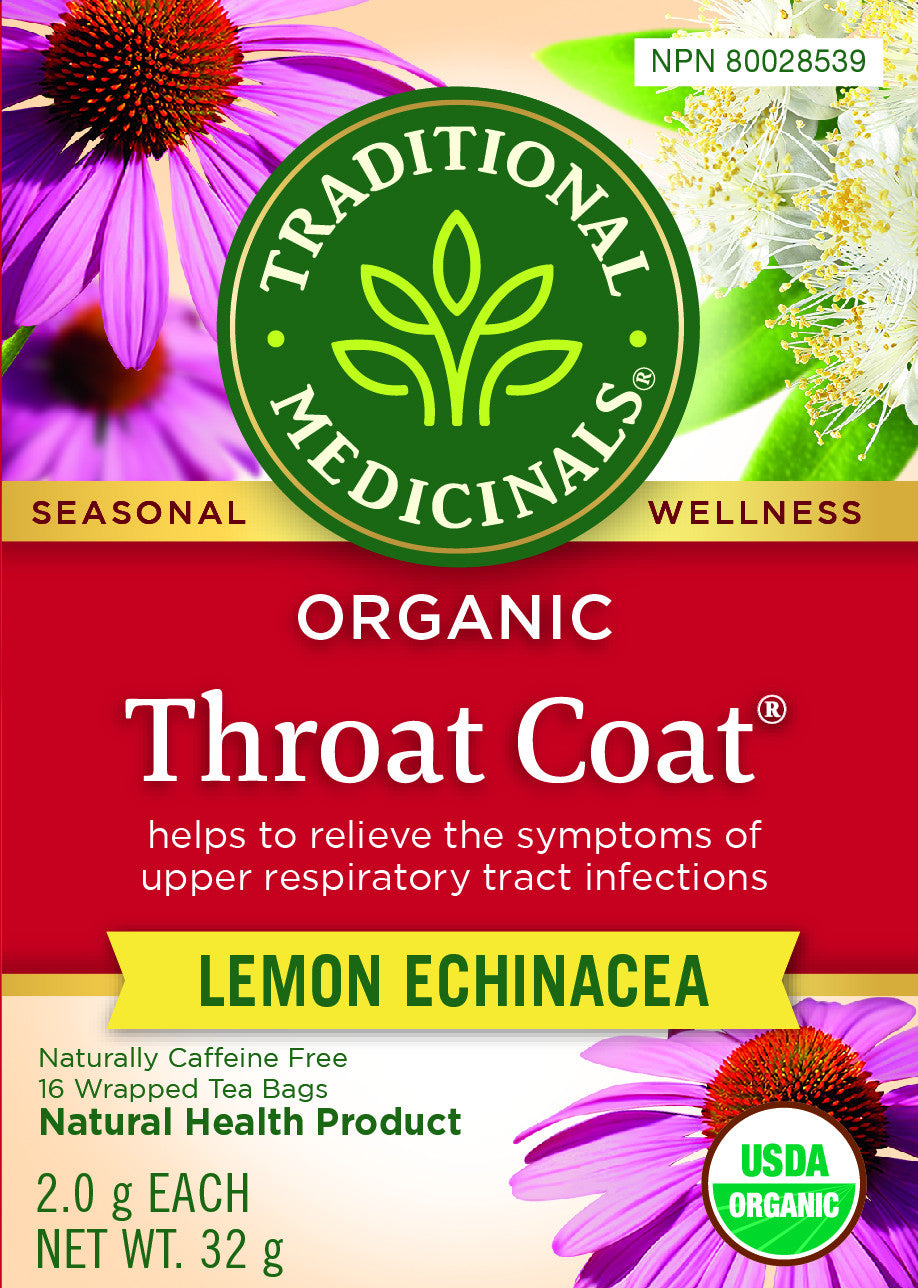 Traditional Medicinals Throat Coat Lemon Echinacea 16 Tea Bags