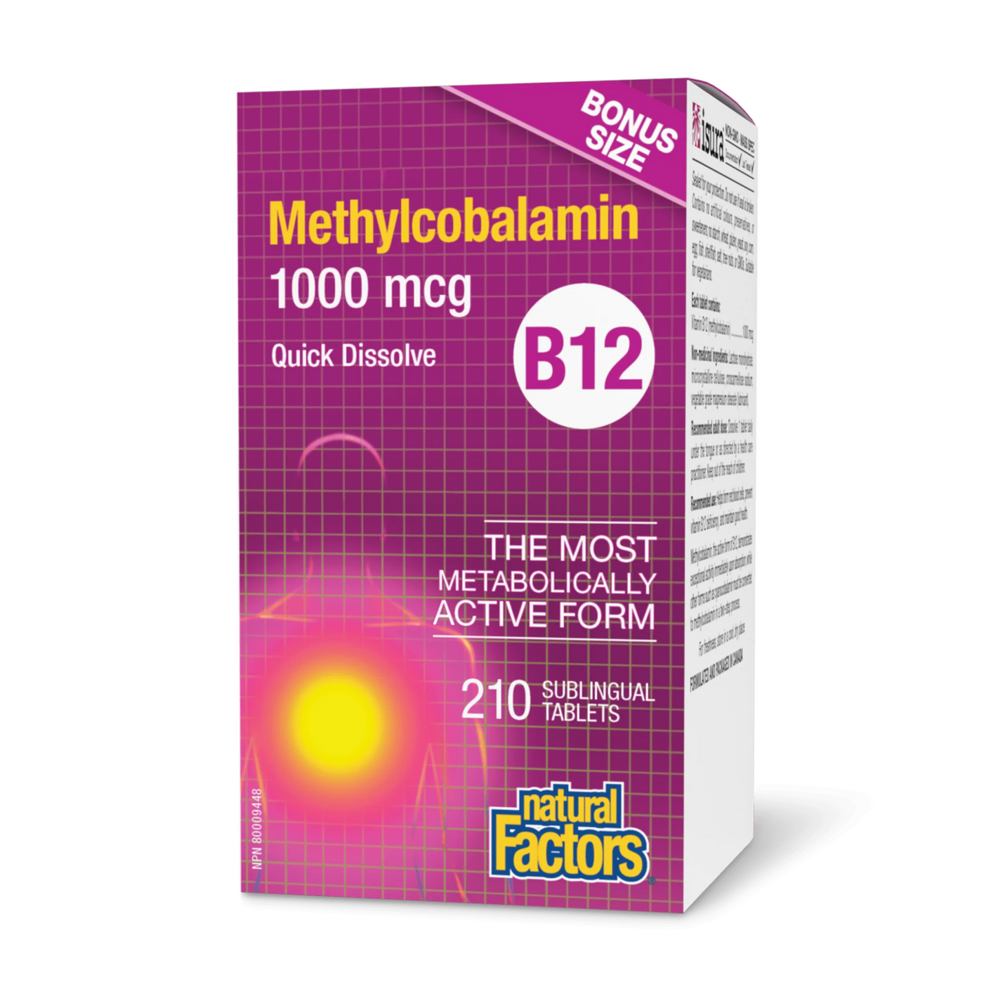 Natural Factors Vitamin B12 Methylcobalamin 1000 mcg 210 Sublingual Tablets