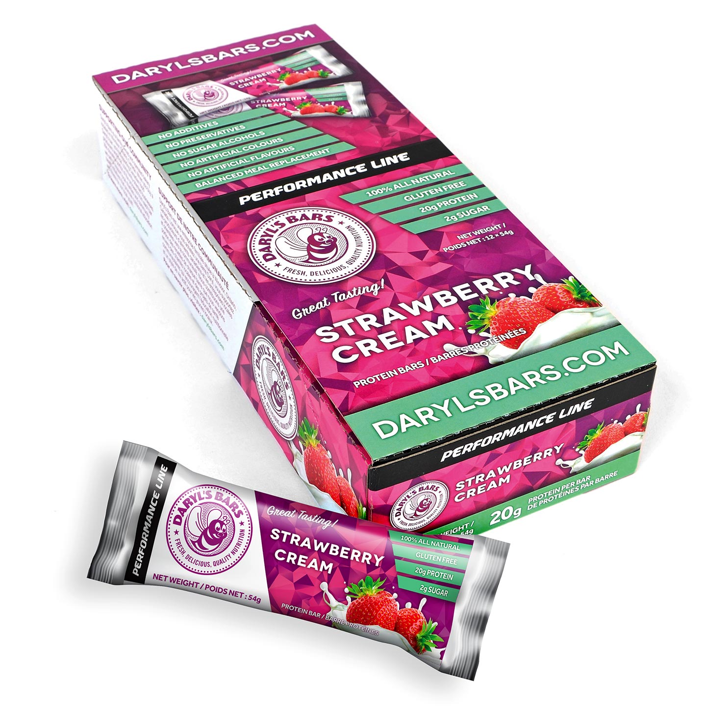 Daryl's Bars Strawberry Cream Protein Bar Refrigerated