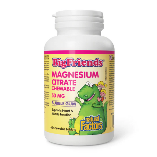 Natural Factors Big Friends Magnesium Citrate- Bubble Gum 60 Chewable Tablets