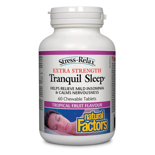 Natural Factors Tranquil Sleep® Extra Strength 60 Chewable Tablets Tropical Fruit Flavour
