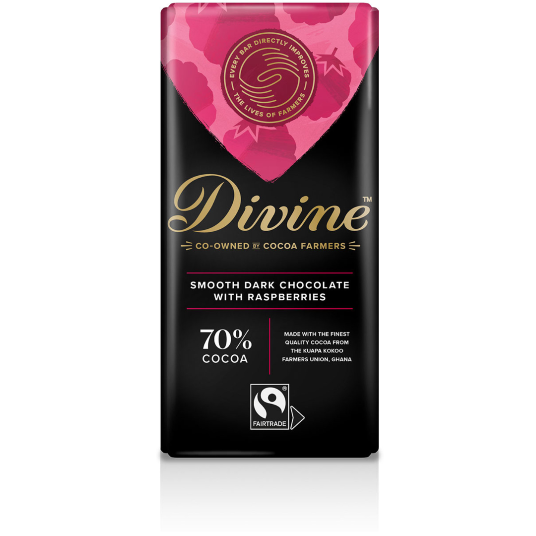 Divine Dark Chocolate with Raspberries 85g Bar