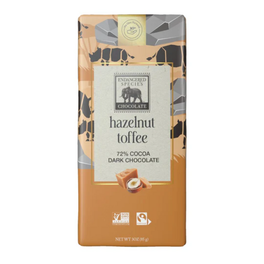 Endangered Species Dark Chocolate Hazelnut Toffee Bar 85g