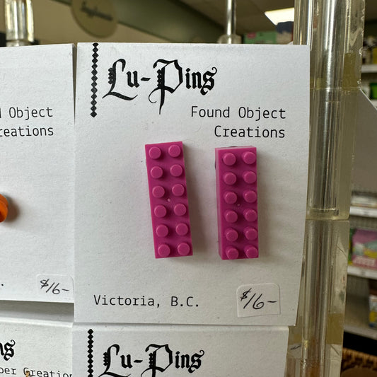 Lu-Pins Found Object Creations Pink Lego