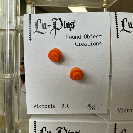 Lu-Pins Found Object Creations Orange Lego