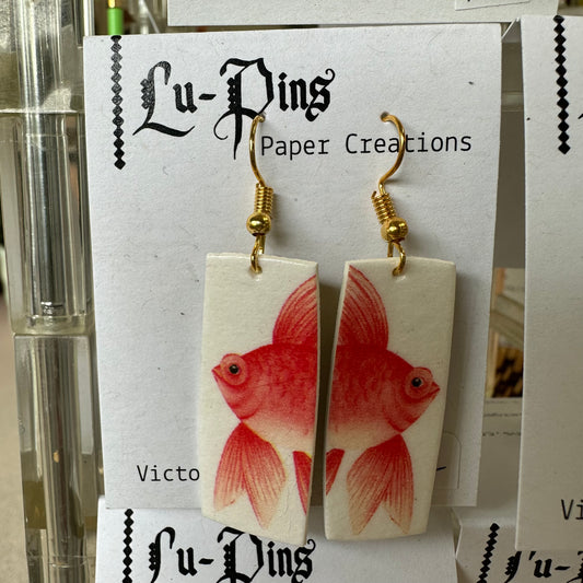 Lu-Pins Paper Creations Red Fish earrings