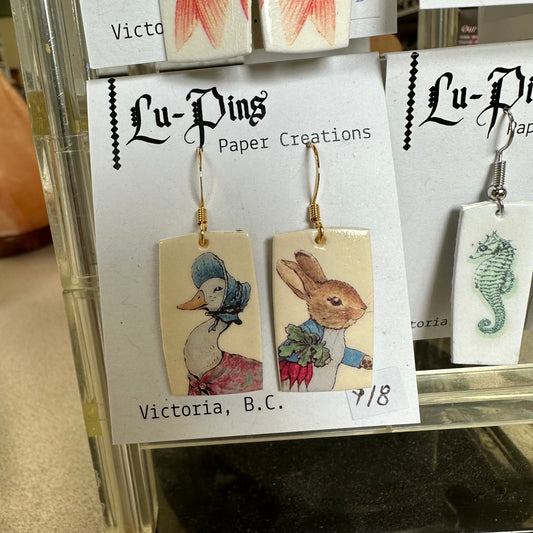 Lu-Pins Paper Creations Goose & Rabbit Earrings