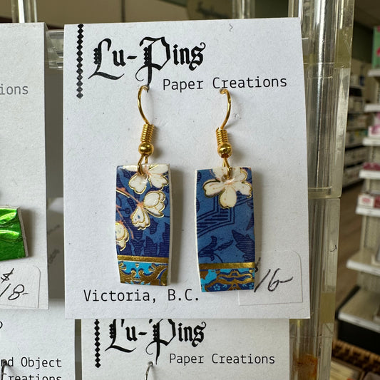 Lu-Pins Paper Creations Blue Gold Earrings
