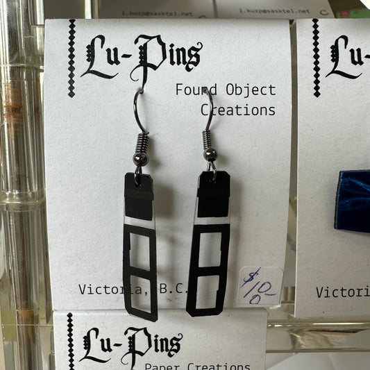 Lu-Pins Found Object Earrings Clear & Black Design
