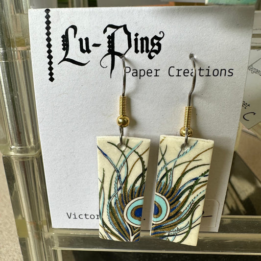 Lu-Pins Paper Creations Peacock Feather Earrings