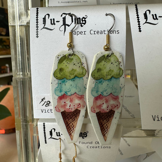Lu-Pins Paper Creations Ice Cream Earrings