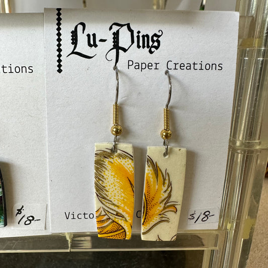 Lu-Pins Paper Creations Yellow Feather Earrings