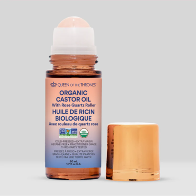 Queen of Thrones 100% Pure Organic Castor Oil Rose Quartz Roller 50ml