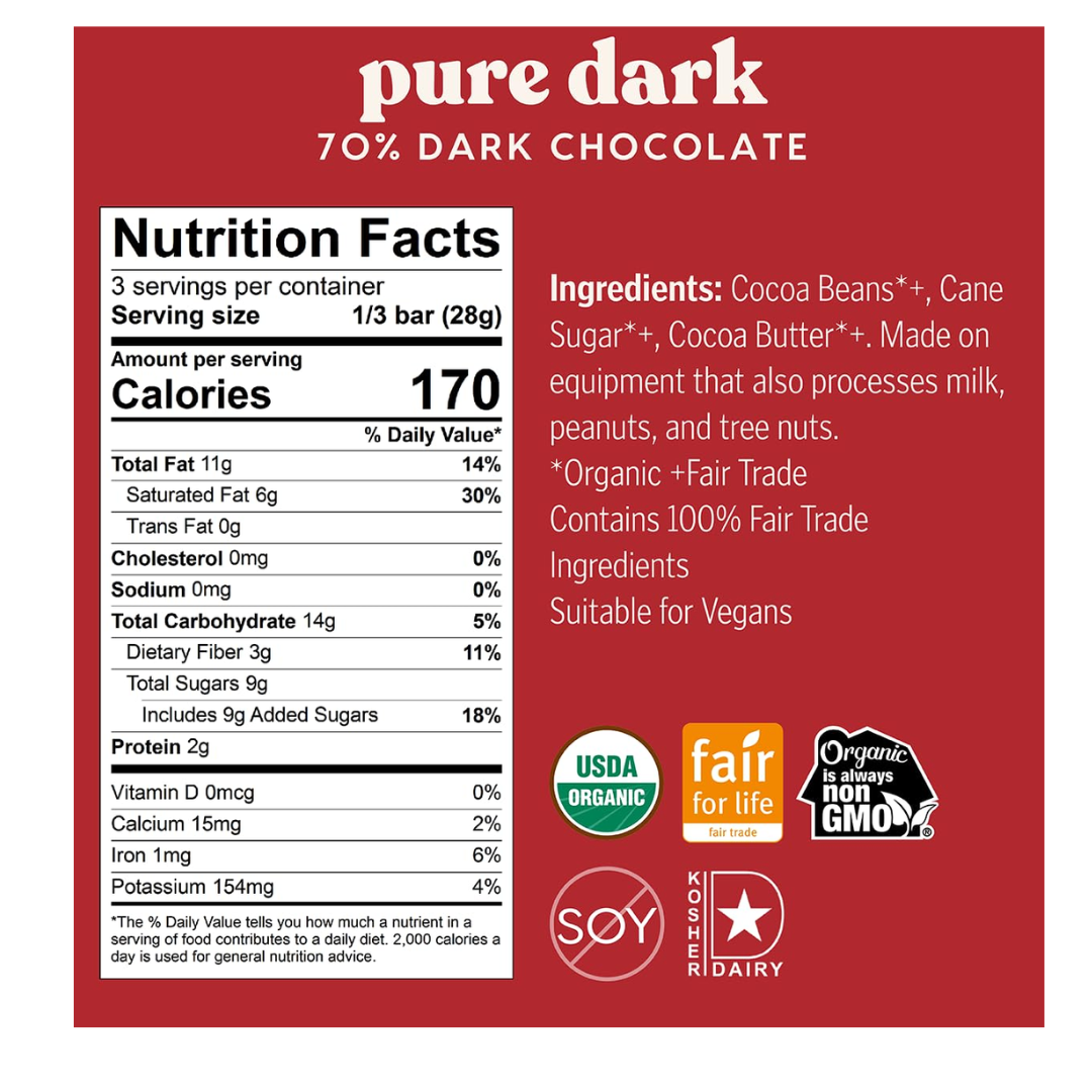 Theo Pure Dark 70% Dark Chocolate 85g