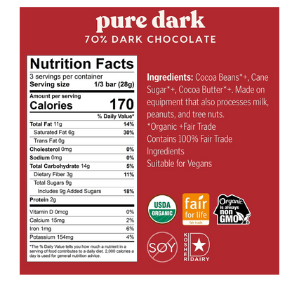 Theo Pure Dark 70% Dark Chocolate 85g