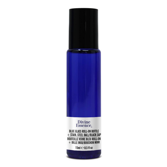Divine Essence Blue Glass Roll-On Bottle+Stain.Steel Ball 15ml