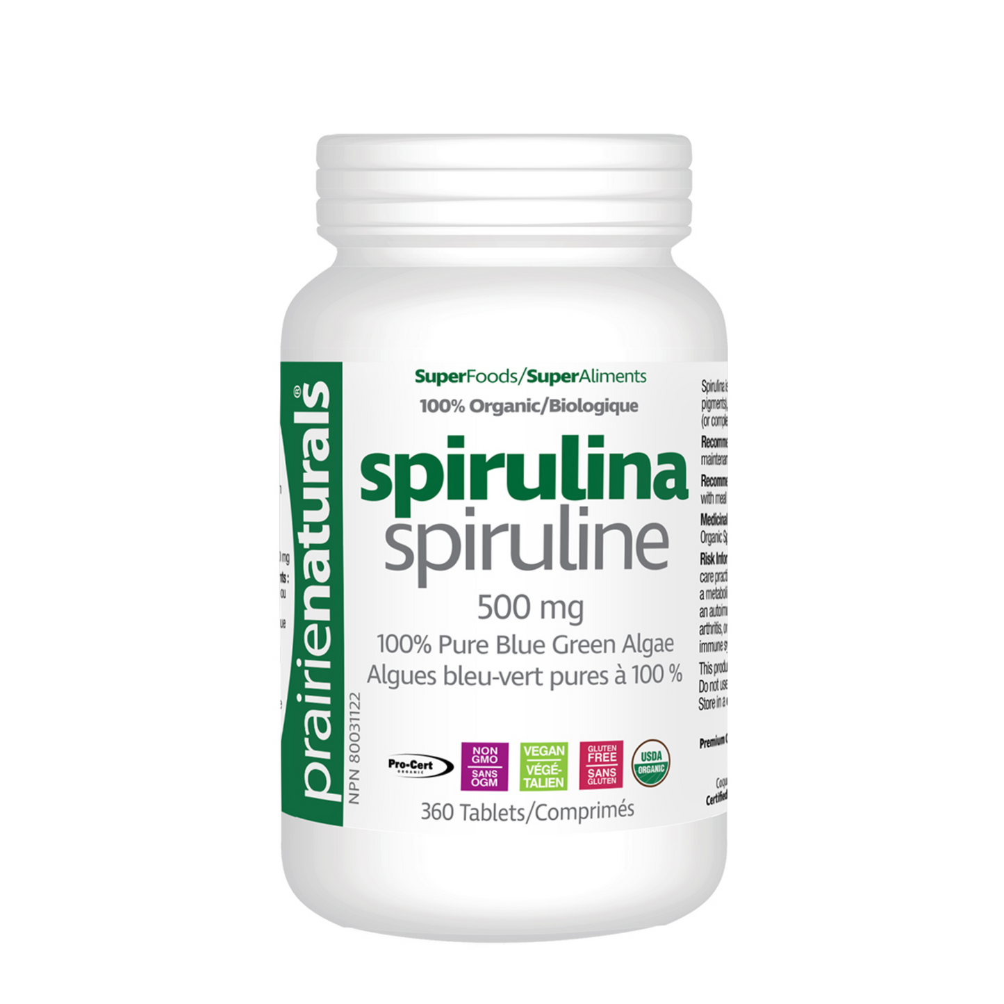 Prairie Naturals Spirulina 180 Tablets