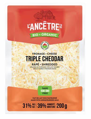 L'Ancetre Organic Triple Cheddar Shredded 200g