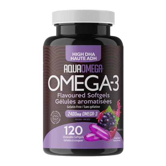 AquaOmega Omega 3 High DHA 120Chewable softgel ( Grape Flavor)