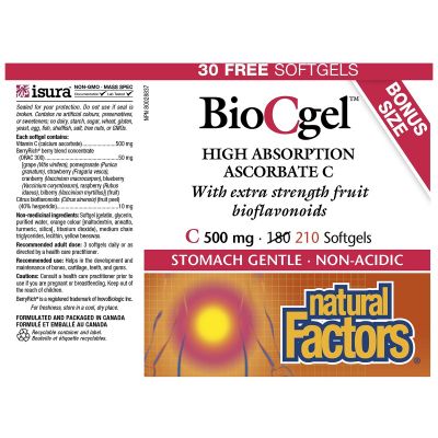 Natural Factors BioCgel Ascorbate 210 Softgels