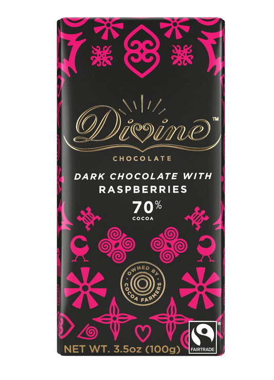 Divine Dark Chocolate with Raspberries 85g Bar