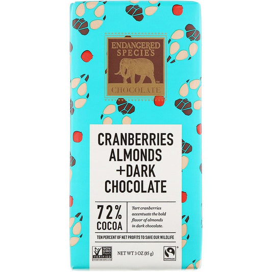 Endangered Species Dark Chocolate with Cranberries & Almonds Bar 85g