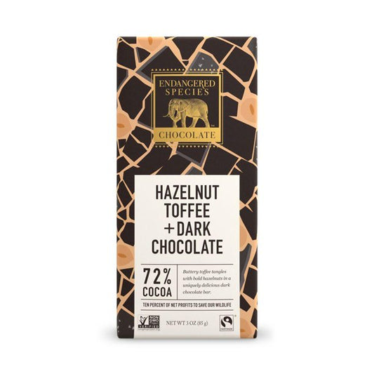 Endangered Species Dark Chocolate Hazelnut Toffee Bar 85g