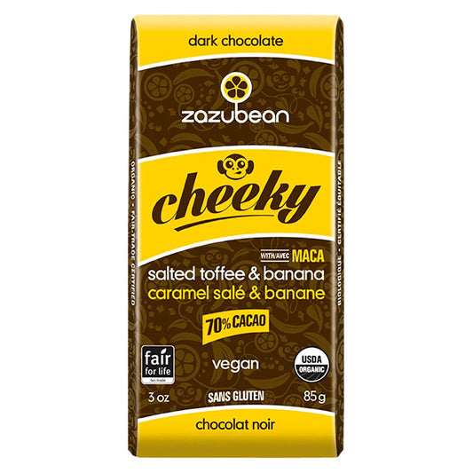 Zazubean Organic Cheeky Salted Toffee & Banana With Maca 70% Cacao 85g