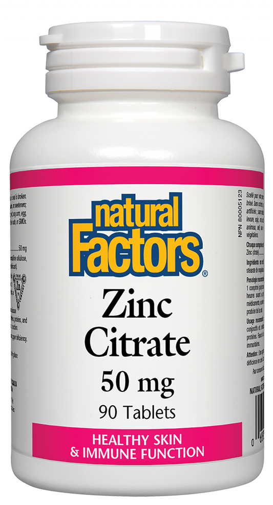 Natural Factors Zinc Citrate  50 mg  90 Tablets
