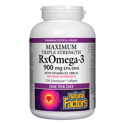 Natural Factors RxOmega-3 Vit D3 3X Strength 900 mg 150 Enteripure® Softgels