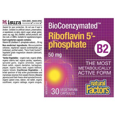 Natural Factors B2 Riboflavin 5'- Phosphate 30 Capsules