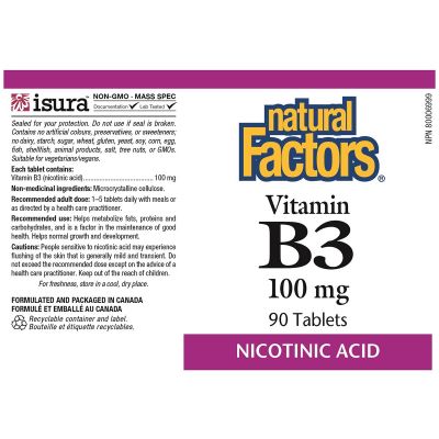 Natural Factors Vitamin B3 Nicotinic Acid 100mg 90 Tablets