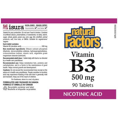 Natural Factors Vitamin B3 Nicotinic Acid 500mg 90 Tablets