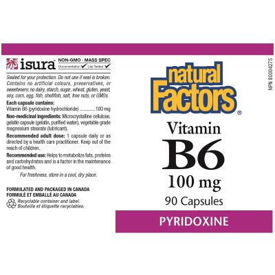 Natural Factors Vitamin B6 Pyridoxine 100mg 90 Capsules