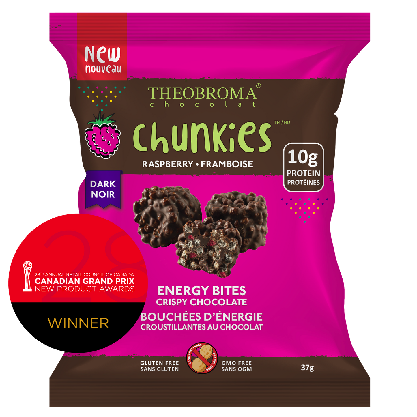 Theobroma Chocolate 60% Raspberry Chunkies 37g