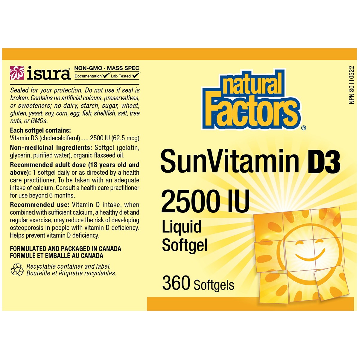 Natural Factors SunVitamin D3 2,500IU 360 softgels