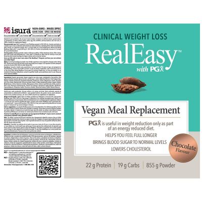 Natural Factors Real Easy With PGX Vegan Meal Replacement Chocolate 855g