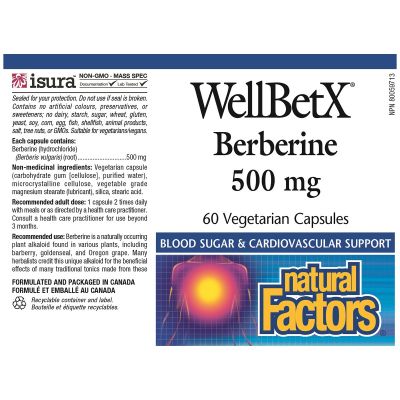 Natural Factors WellBetX Berberine 500mg 60 Vegetarian Caps