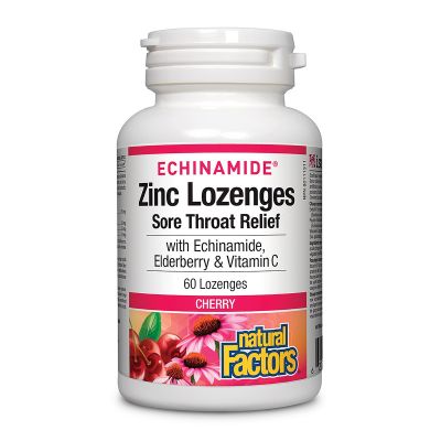 Natural Factors Echinamide Zinc Lozenges-Cherry 60 Lozenges