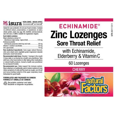 Natural Factors Echinamide Zinc Lozenges-Cherry 60 Lozenges